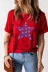 Rhinestone Embellished Star Pattern Short Sleeve Graphic Tee