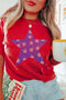 Rhinestone Embellished Star Pattern Short Sleeve Graphic Tee