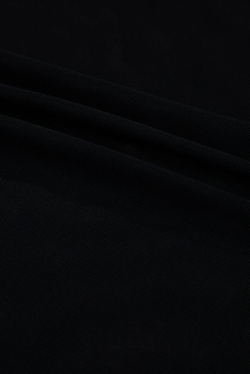 Rhinestone Embellished Striped Sheer Mesh Long Sleeve Bodysuit