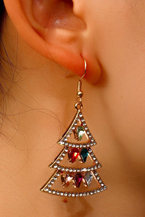 Rhinestone Embellished Tree Shape Dangle Hook Earrings