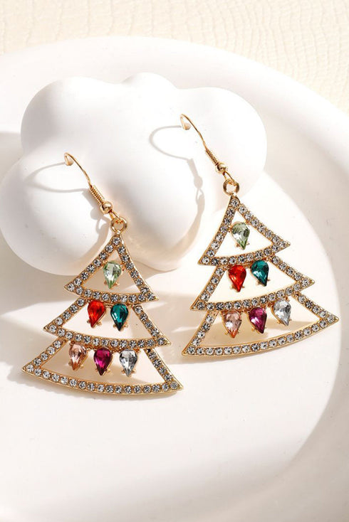 Rhinestone Embellished Tree Shape Dangle Hook Earrings