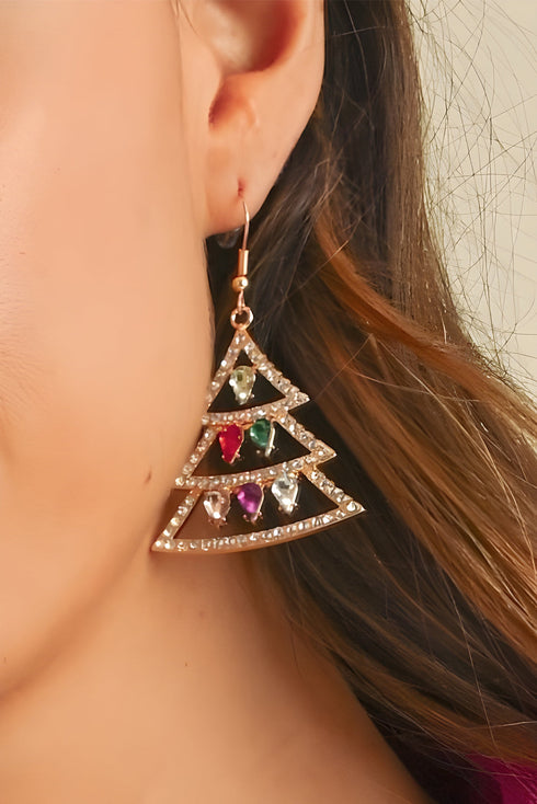 Rhinestone Embellished Tree Shape Dangle Hook Earrings