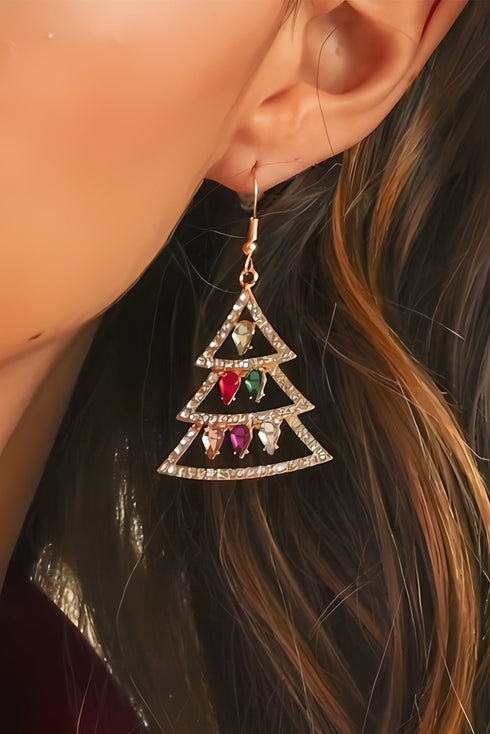 Rhinestone Embellished Tree Shape Dangle Hook Earrings