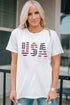Rhinestone Embellished USA Graphic Short Sleeve Tee