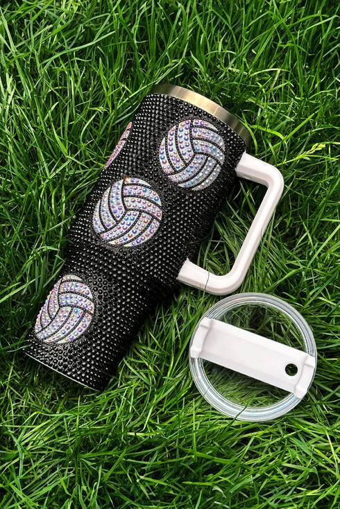 Rhinestone Embellished Volleyball Graphic Travel Tumbler