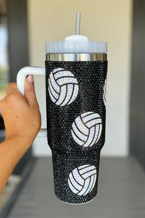 Rhinestone Embellished Volleyball Graphic Travel Tumbler