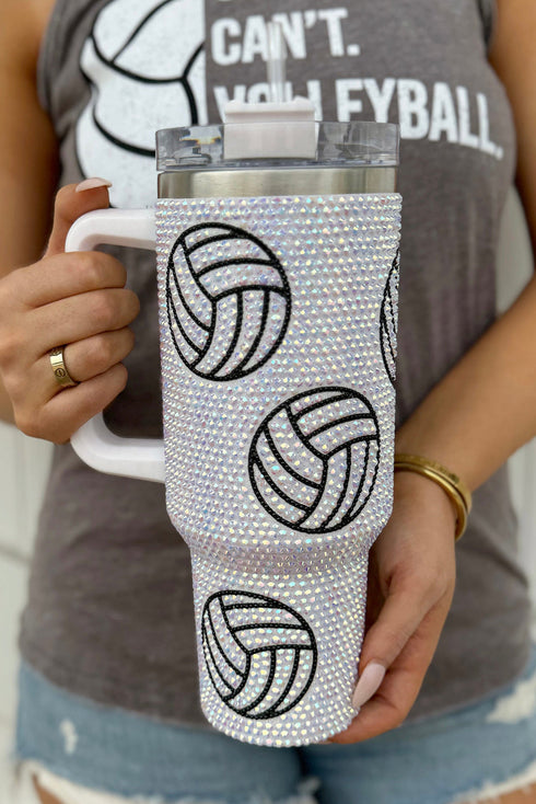 Rhinestone Embellished Volleyball Graphic Travel Tumbler