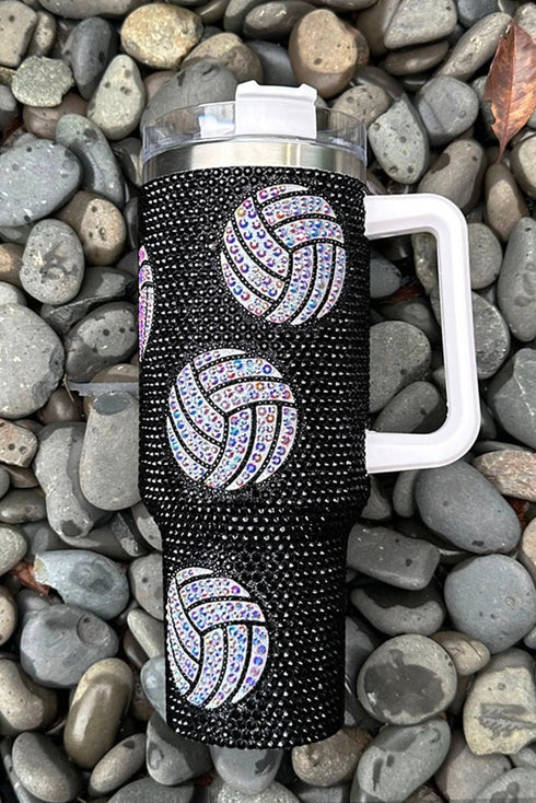 Rhinestone Embellished Volleyball Graphic Travel Tumbler
