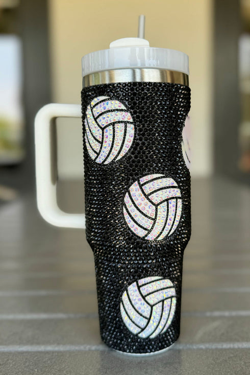Rhinestone Embellished Volleyball Graphic Travel Tumbler
