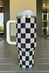 Rhinestone Encrusted Checkered Pattern Handled Tumbler