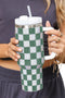 Rhinestone Encrusted Checkered Pattern Handled Tumbler
