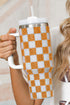Rhinestone Encrusted Checkered Pattern Handled Tumbler