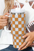 Rhinestone Encrusted Checkered Pattern Handled Tumbler