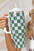 Rhinestone Encrusted Checkered Pattern Handled Tumbler