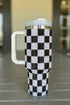 Rhinestone Encrusted Checkered Pattern Handled Tumbler