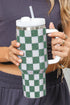 Rhinestone Encrusted Checkered Pattern Handled Tumbler