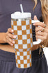 Rhinestone Encrusted Checkered Pattern Handled Tumbler