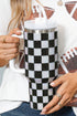 Rhinestone Encrusted Checkered Pattern Handled Tumbler