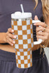 Rhinestone Encrusted Checkered Pattern Handled Tumbler