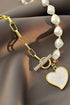Rhinestone Encrusted Heart Pendant Faux Pearl Necklace