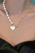 Rhinestone Encrusted Heart Pendant Faux Pearl Necklace