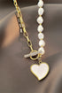 Rhinestone Encrusted Heart Pendant Faux Pearl Necklace