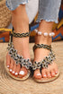 Rhinestone Flower Embellished Braided Strap Flat Thong Sandals