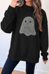 Rhinestone Ghost Exposed Seam Mock Neck Pullover Sweatshirt