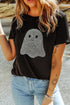 Rhinestone Ghost Motif Embellished Graphic T Shirt