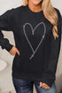 Rhinestone Heart Graphic Oversized Crew Neck Pullover Sweatshirt
