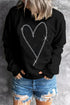 Rhinestone Heart Graphic Oversized Crew Neck Pullover Sweatshirt