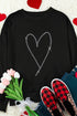 Rhinestone Heart Graphic Oversized Crew Neck Pullover Sweatshirt