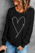Rhinestone Heart Graphic Oversized Crew Neck Pullover Sweatshirt