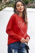Rhinestone Heart Graphic Relaxed Fit Pullover Sweatshirt
