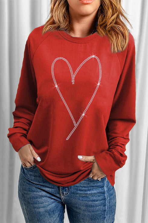 Rhinestone Heart Graphic Relaxed Fit Pullover Sweatshirt
