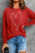 Rhinestone Heart Graphic Relaxed Fit Pullover Sweatshirt