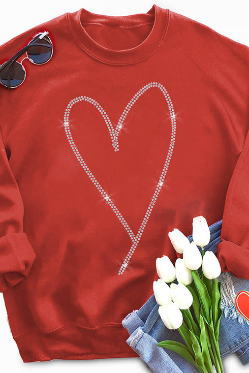 Rhinestone Heart Graphic Relaxed Fit Pullover Sweatshirt