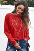 Rhinestone Heart Graphic Relaxed Fit Pullover Sweatshirt