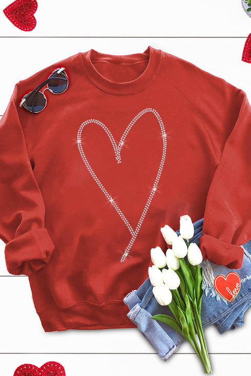 Rhinestone Heart Graphic Relaxed Fit Pullover Sweatshirt