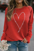 Rhinestone Heart Graphic Relaxed Fit Pullover Sweatshirt