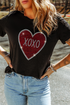 Rhinestone Heart Graphic Short Sleeve Crewneck Tee