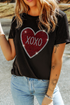 Rhinestone Heart Graphic Short Sleeve Crewneck Tee