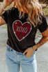 Rhinestone Heart Graphic Short Sleeve Crewneck Tee