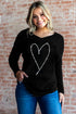 Rhinestone Heart Graphic V Neck Long Sleeve Top