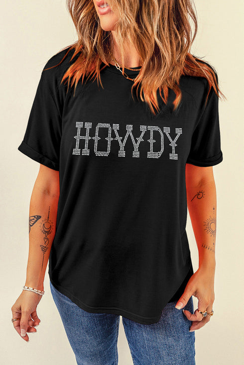 Rhinestone Howdy Graphic Slim Fit Crew Neck Tee