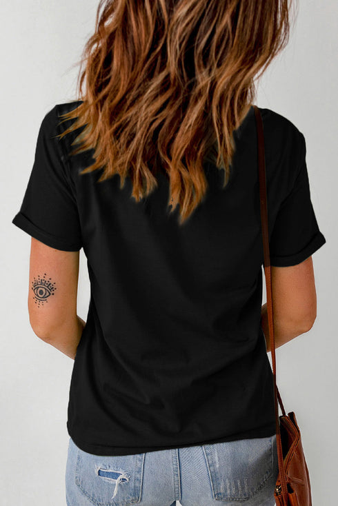 Rhinestone Letter Graphic Crew Neck Short Sleeve Tee