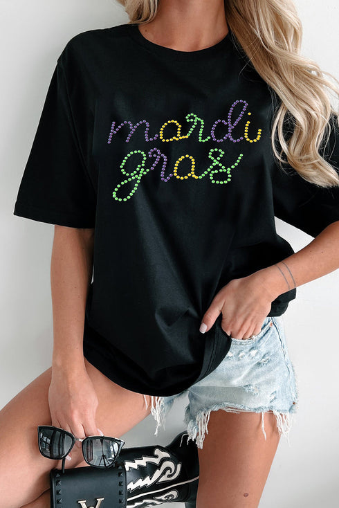 Rhinestone Letter Graphic Crew Neck Short Sleeve Tee