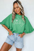 Rhinestone Lucky Graphic Tiered Bell Sleeve Blouse