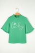 Rhinestone Lucky Graphic Tiered Bell Sleeve Blouse