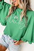 Rhinestone Lucky Graphic Tiered Bell Sleeve Blouse